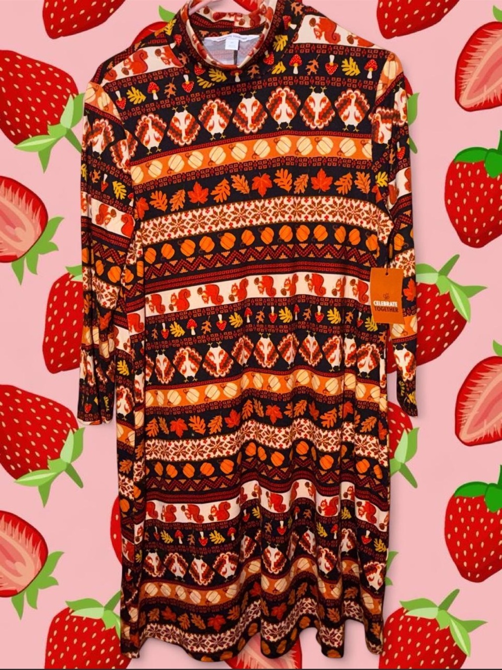 Women's Fall-Print Long Sleeve Mini Dress in Orange Multi